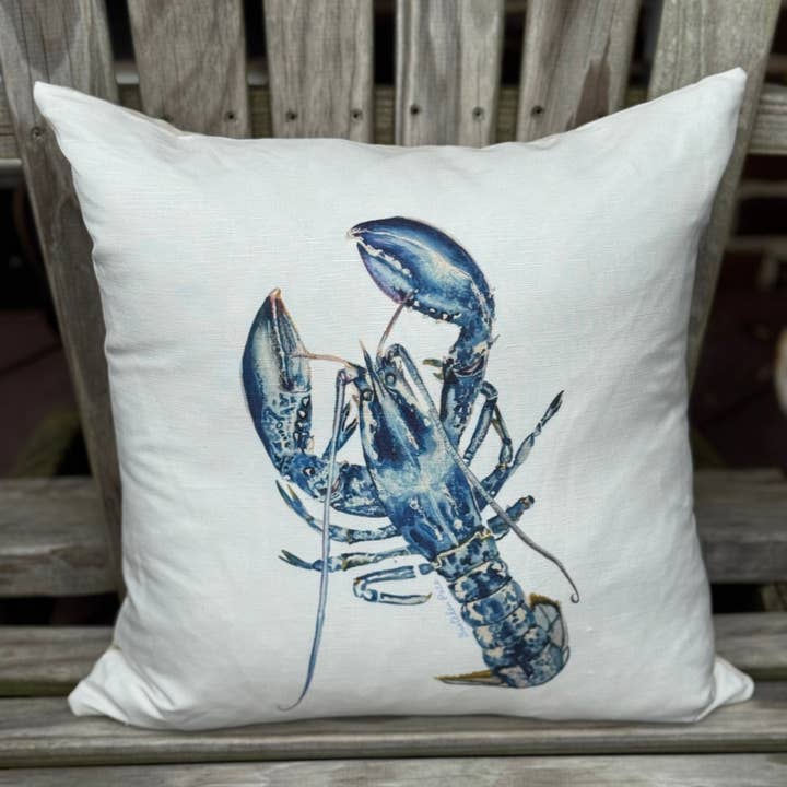 Throw Pillow - Blue Lobster on Linen Cotton for wholesale by Goose and Willow