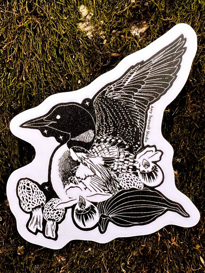 „Loon and MN Friends“ 3-Zoll-Aufkleber | Minnesota Illustration Umweltfreundlicher Aufkleber für den Großhandel von Amy Teawalt Studio