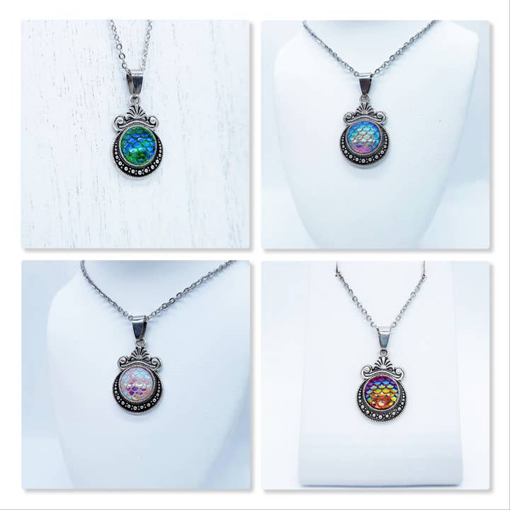 Six (6) Piece Sampler of Iridescent Mermaid Scale Necklaces for wholesale by JEMS of the Sea