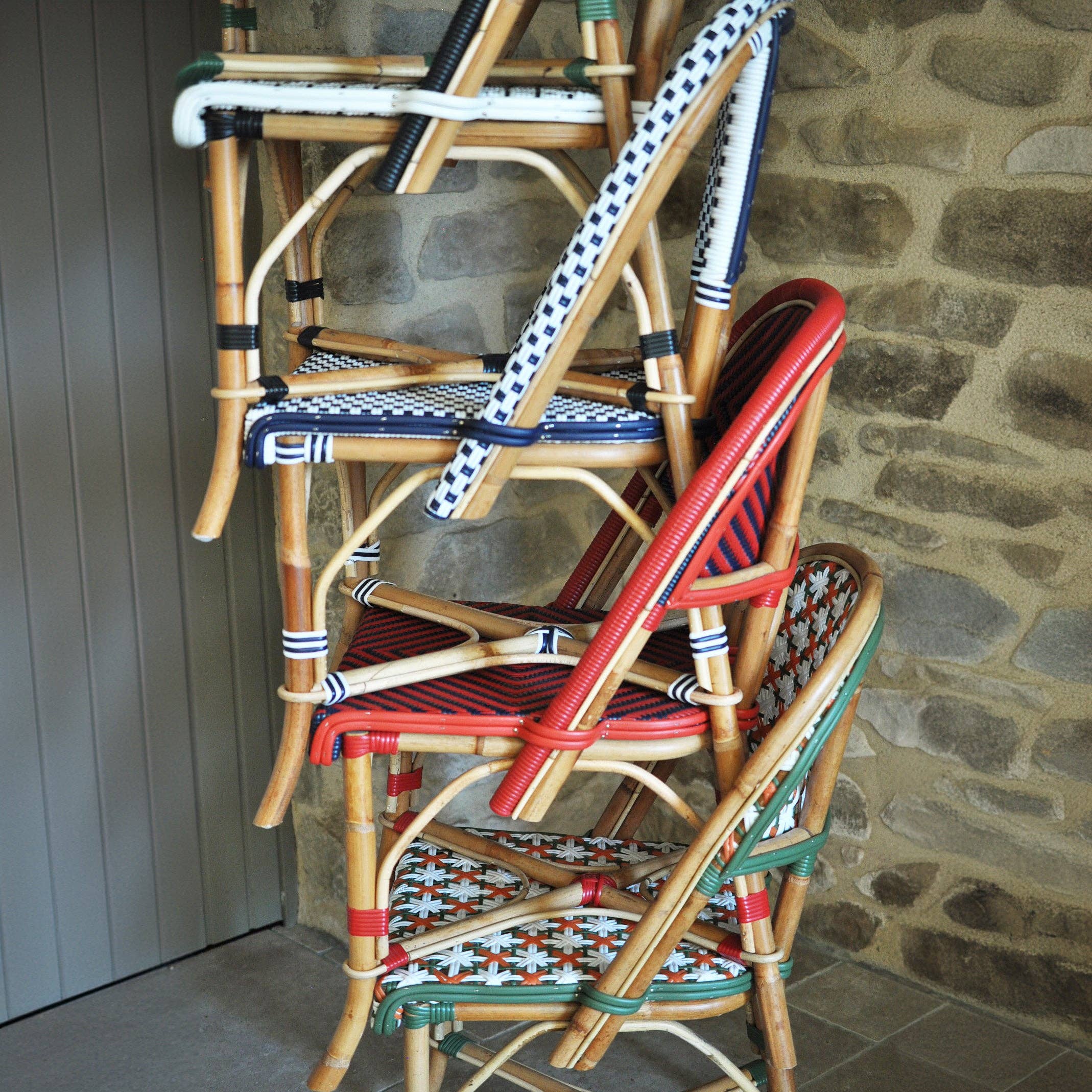 BONNECAZE - Wholesale Chair - Valence French Bistro Rattan Chair - Crosses - Red/Navy Blue/White5
