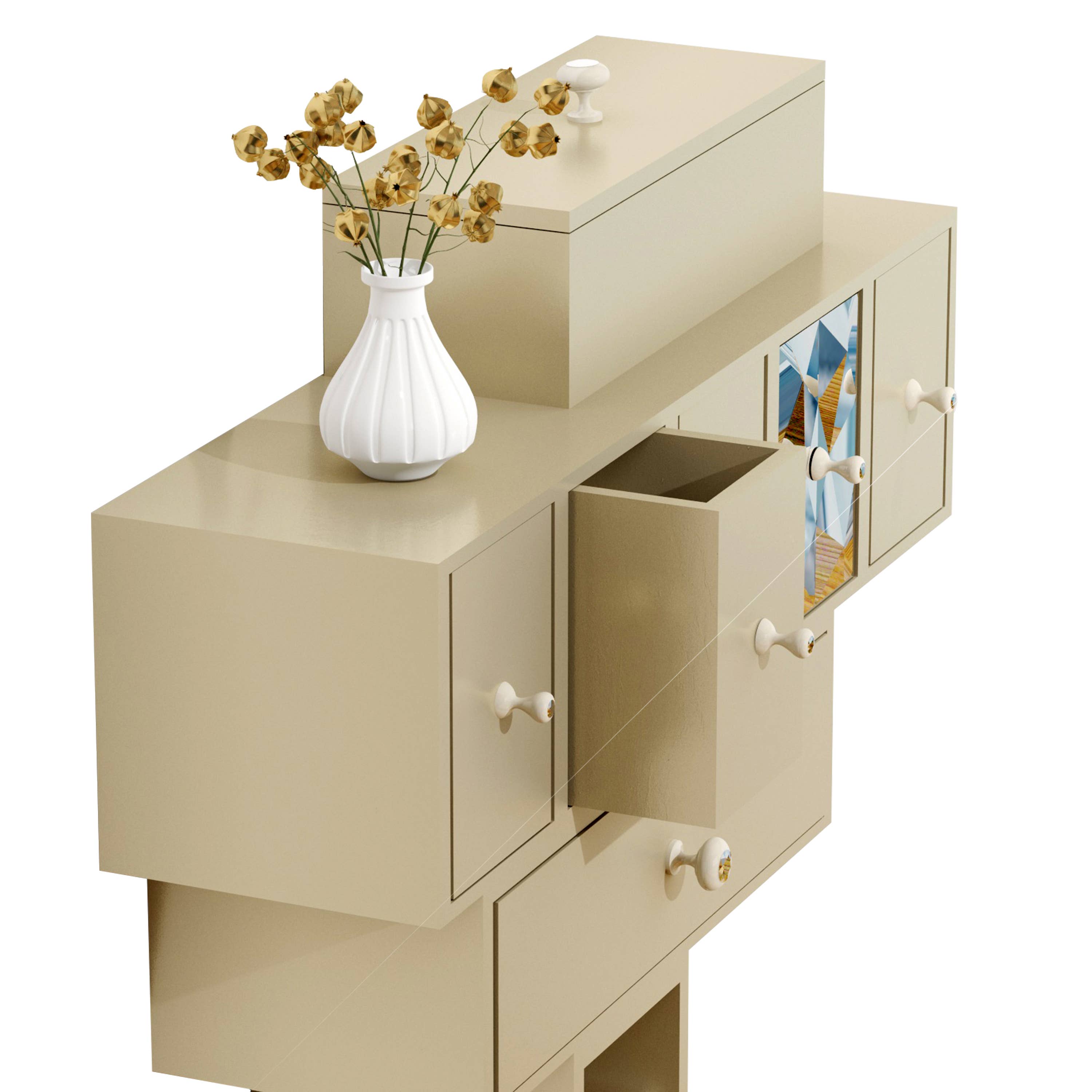 Onn Studio By Merit Home - Vente Console - Console à une jambe avec 5 tiroirs - meuble d'artisanat2