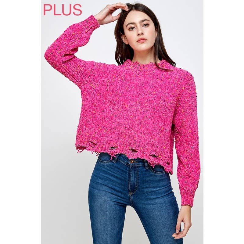 Sweet Generis – Engroshandel Pullover - Dame – PLUS CHENILLE POPCORN PLETTER NØDLIDENDE CROP SWEATER22