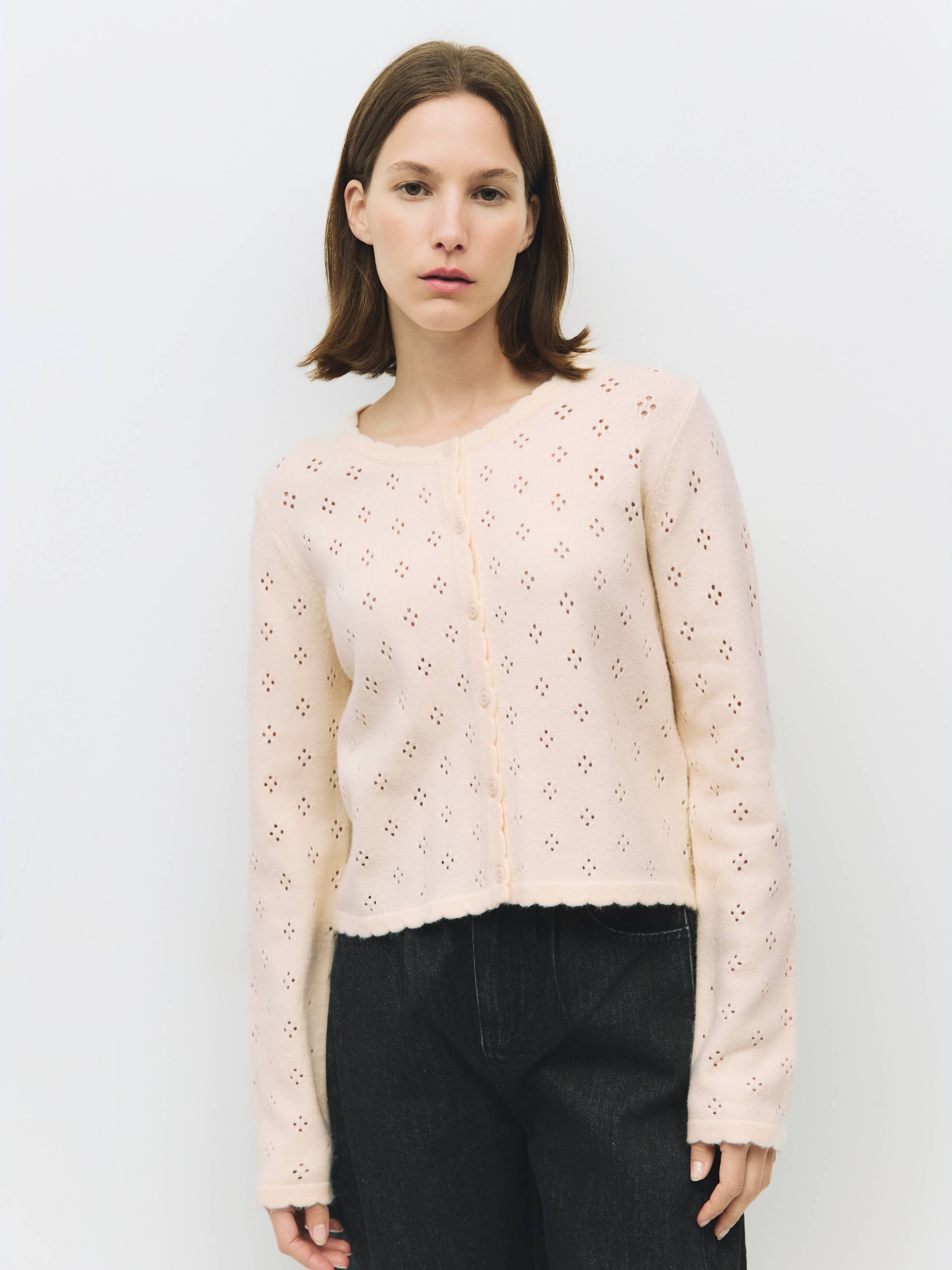 MOD REF - Wholesale Cardigan - Women's - The Carmela Cardigan | Scalloped Pointelle Cardigan18