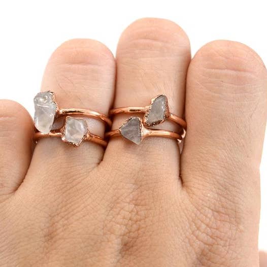 Daddy Daughter Jewelry - Wholesale Cocktail/Statement Ring - Dainty Copper Rose Quartz Ring | Love Stone Pink Rose Quartz1