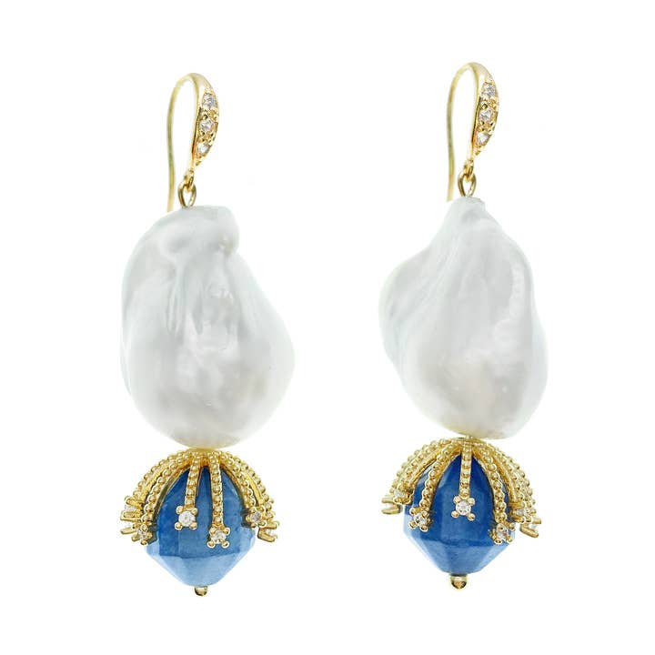 Barock pärla med blå Aventurine Dingla Örhängen HE004 för wholesale av FARRA