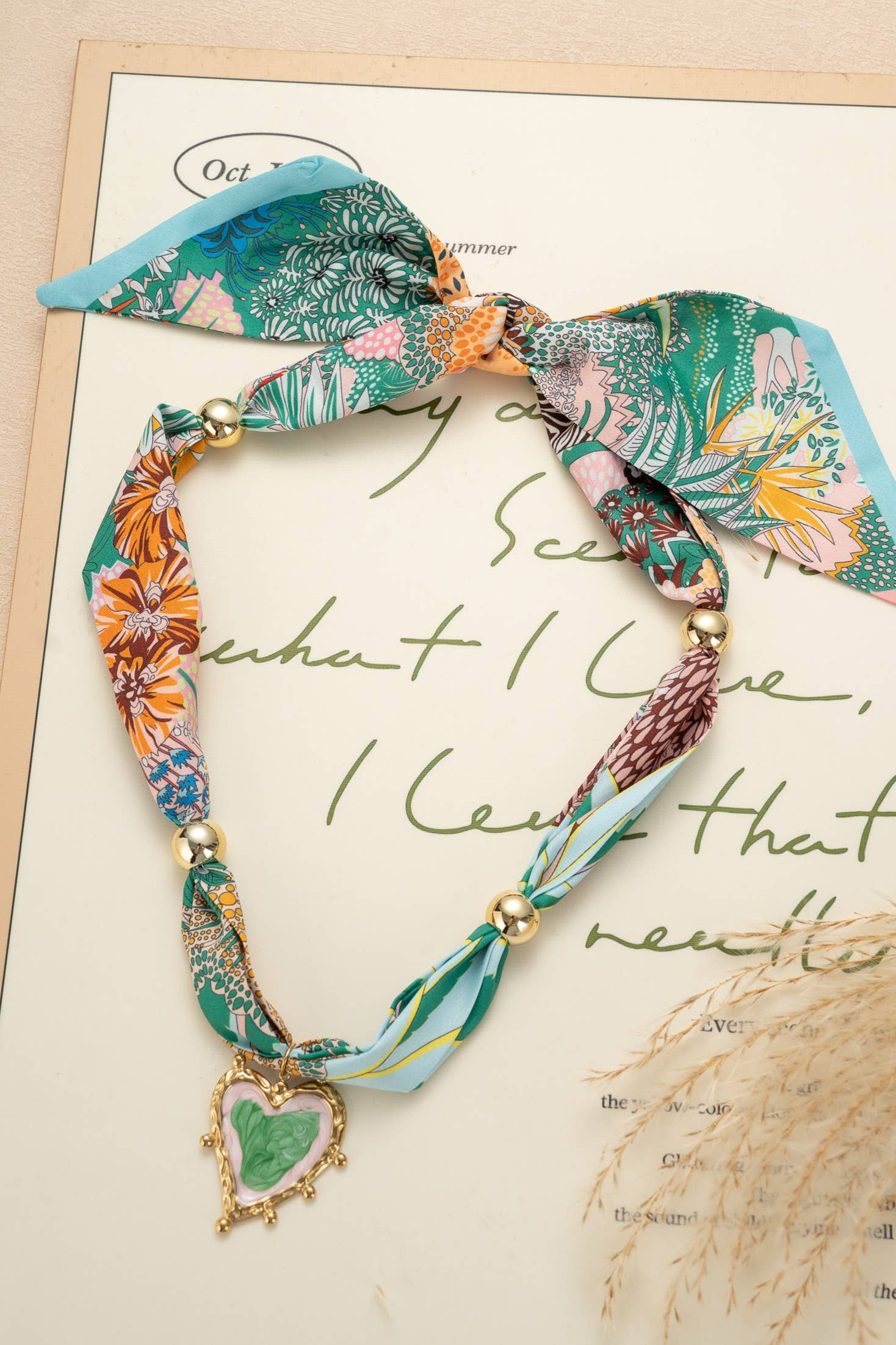 COSMOS - Wholesale Pendant/Charm Necklace - Chic colorful scarf necklace with stainless steel heart pendant