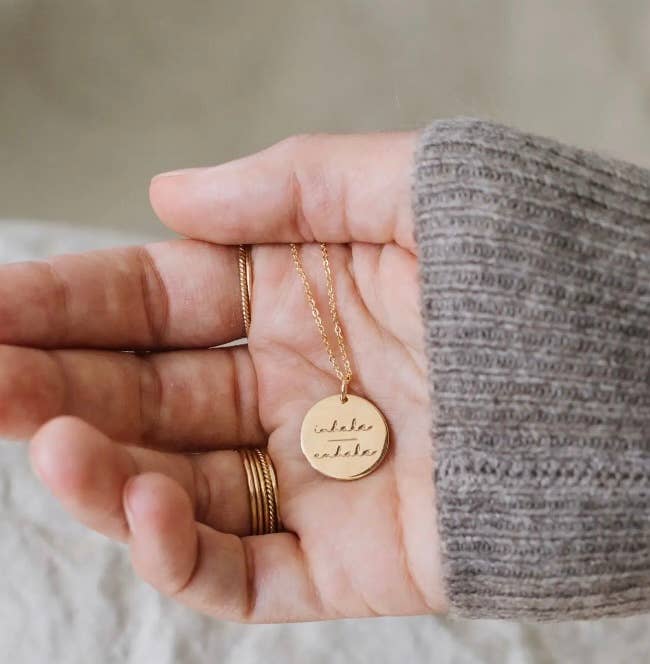 HoopLa - Wholesale Pendant/Charm Necklace - The Mantra Necklace- Stainless Steel 14K Gold- engraved coin4