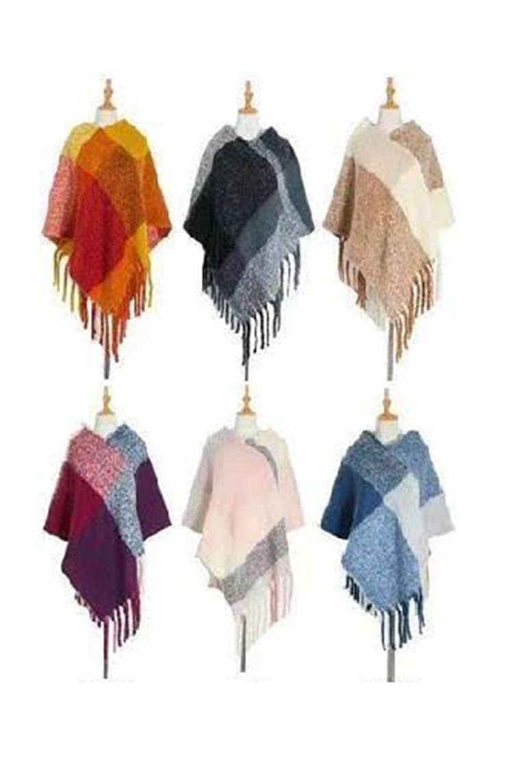 Artini Accessories - Wholesale Poncho - Women's - Soft Knit Large Plaid Design Winter Poncho Set1