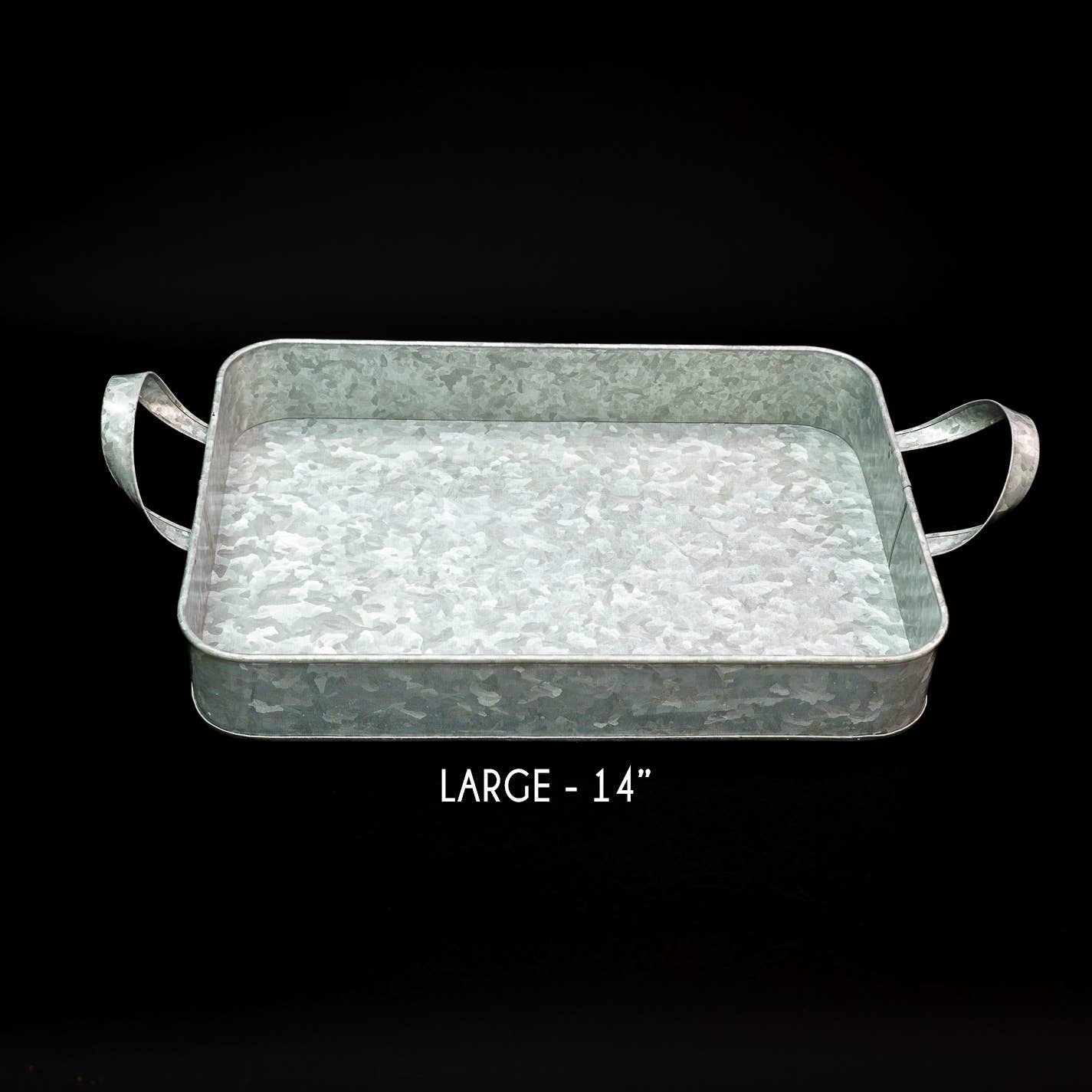 India Handicrafts Inc - Wholesale Serving Tray - Galvanized Tin Rounded Rectangle Trays w/ Handles S/37