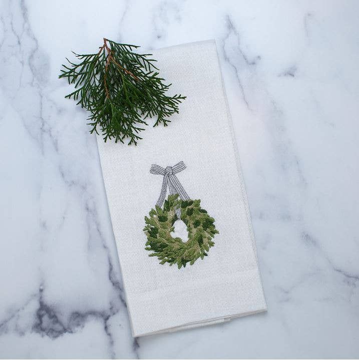 Arte Italica & Crown Linen Designs - Wholesale Tea Towel - Boxwood Wreath Linen Towel12
