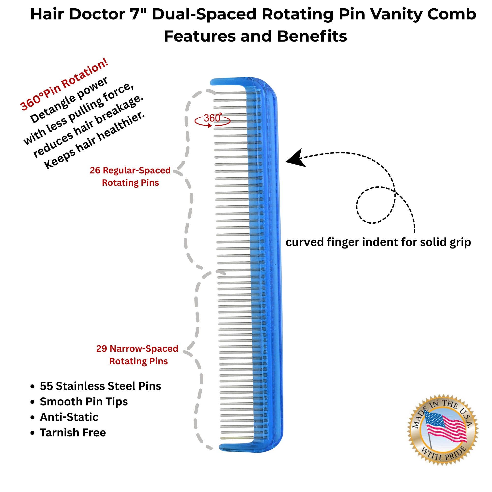 Original Hair Doctor - Wholesale Hair Brush/Comb - Dual-Spaced Rotating Pin Comb decreases hair breakage7