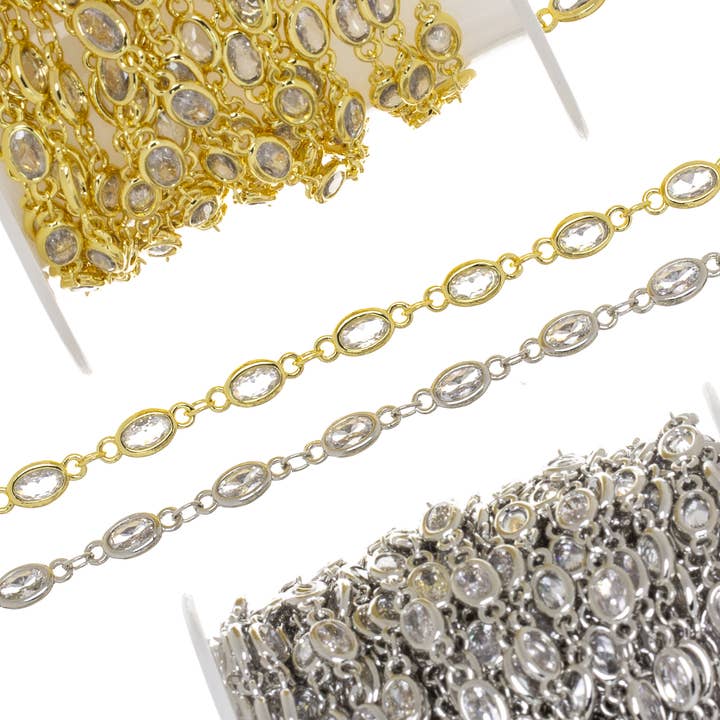 Corrente de Zircônia Cúbica em Forma Oval Brilhante Vendida por Metro CHG560 por atacado de Jewel Pledge