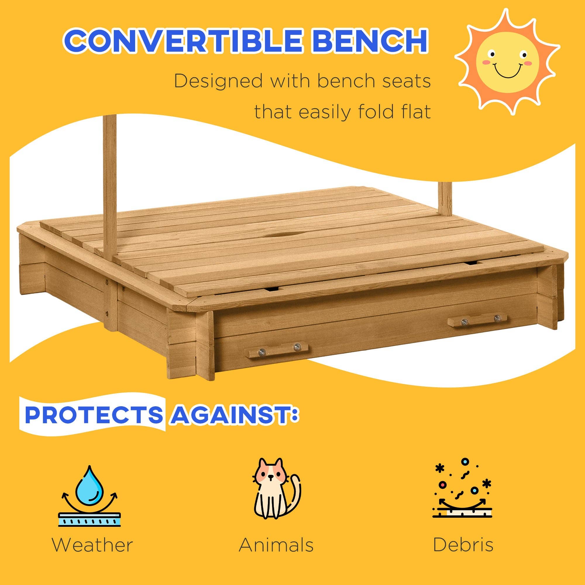 39F Inc. - Wholesale Outdoor Ornament/Decor - Kids Sandbox with Canopy Cover and Foldable Bench Seats7