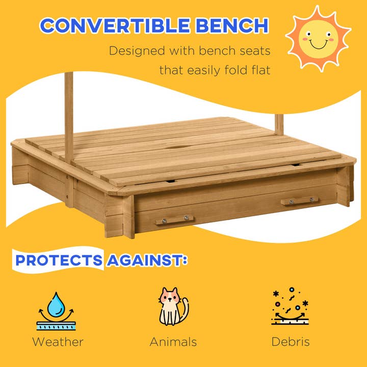 39F Inc. - Wholesale Outdoor Ornament/Decor - Kids Sandbox with Canopy Cover and Foldable Bench Seats7