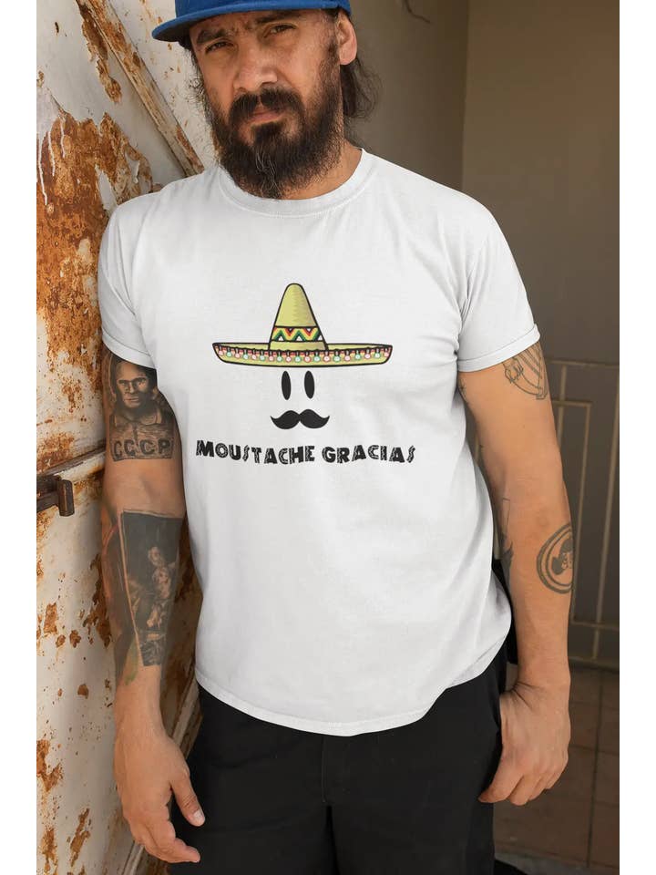 ULTRABASIC - Wholesale Screen Printed T-Shirt - Men's - Camiseta Para Hombre Moustache Gracias Impreso Letras2