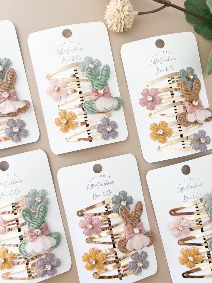 Bunny Easter Hair Clips- Set of 5 for wholesale by Little Sunshines Bow & Co