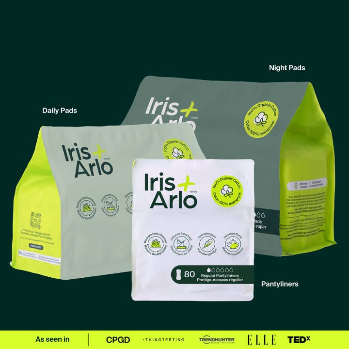 Iris + Arlo - Wholesale Menstrual pad/liner - Bulk (40) - 100% Organic Daily Pads - Resealable Bag9