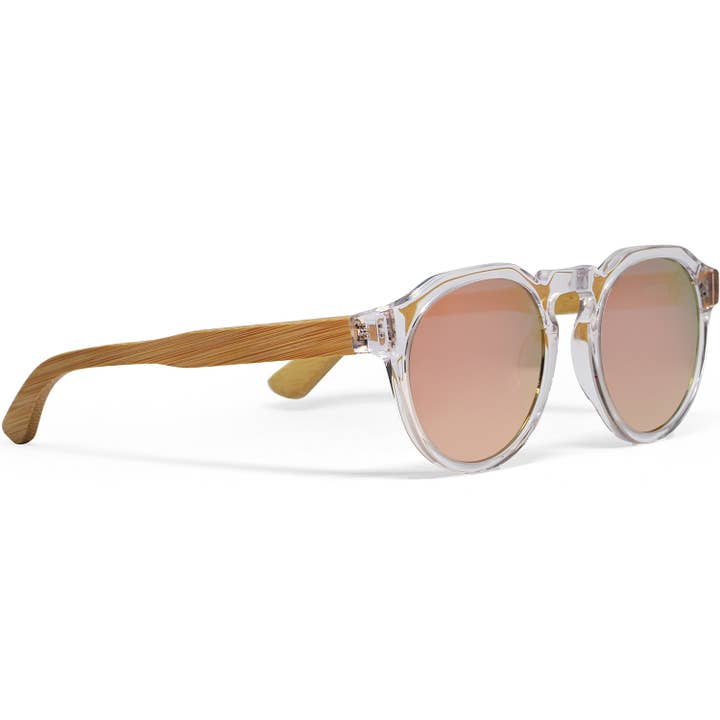 GOWOOD - Venta al por mayor Gafas de sol - Mujer - Gafas de sol Bamboo Panto con montura transparente, lentes rosas espejadas