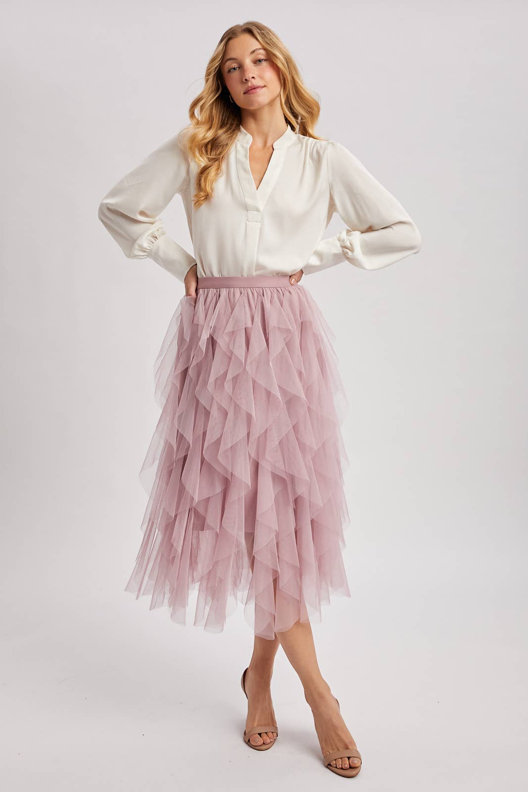Bluivy - Wholesale Skirt - Women's - SPRIAL RUFFLED TULLE MIDI SKIRT19
