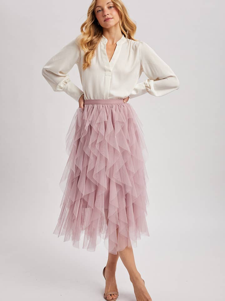Bluivy - Wholesale Skirt - Women's - SPRIAL RUFFLED TULLE MIDI SKIRT19