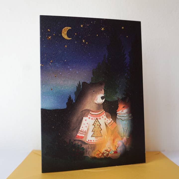 Christmas card with cheerful Christmas sweaters with foil print for wholesale by Lotte Drouen