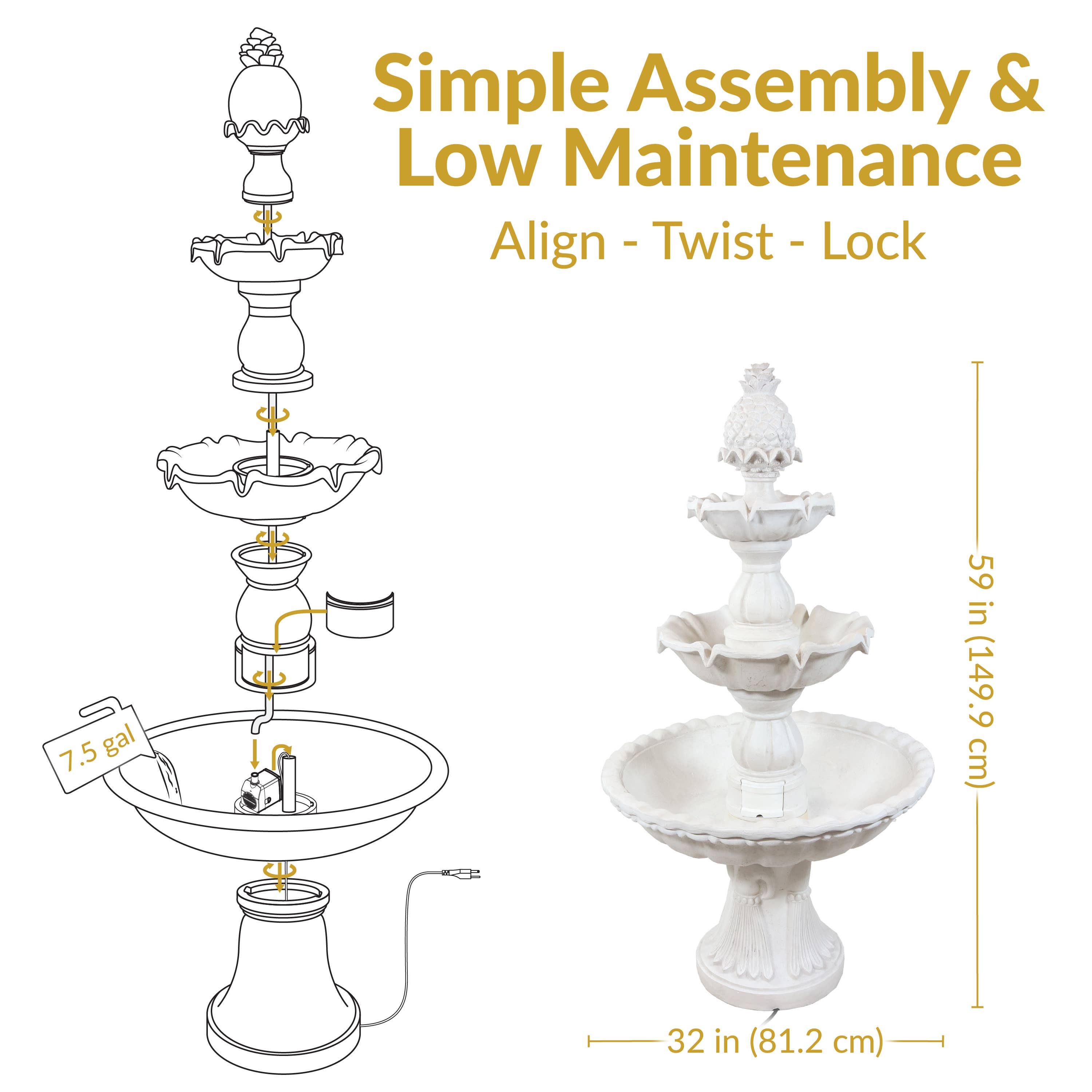 Sunnydaze Decor - Vente Bibelots/décorations d'extérieur - Bienvenue Fontaine d'extérieur à 3 niveaux en fibre de verre - Blanc6