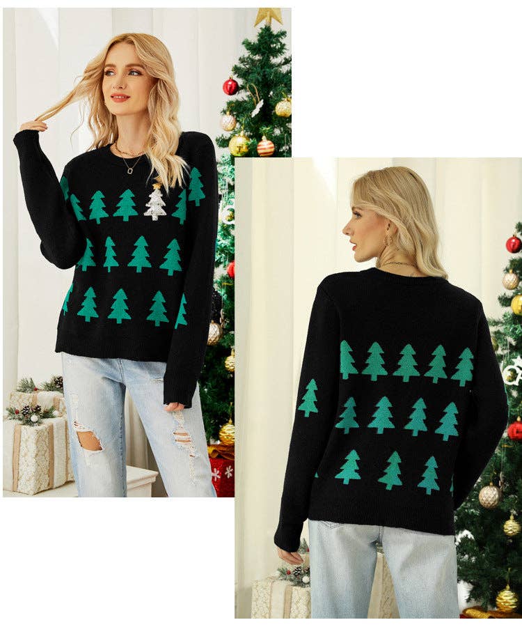 Suhkasana - Wholesale Knit Sweater - Women's - Christmas Tree Pattern Knit Sweater Women Pullover Top2