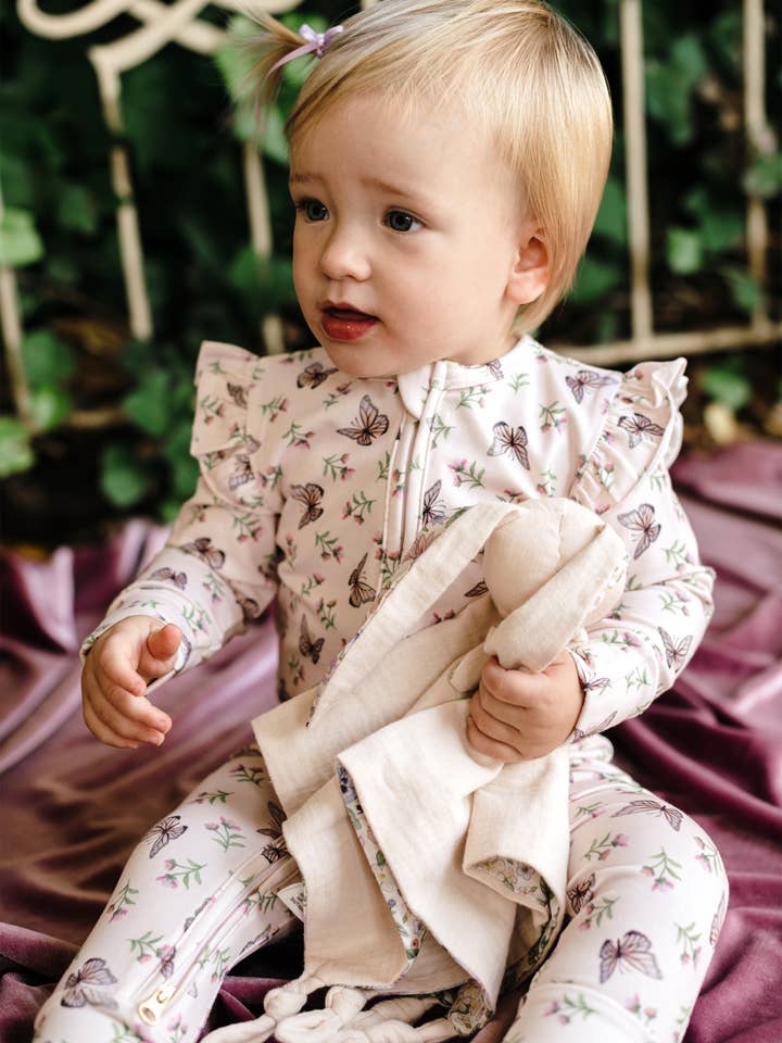 Fleur Harris - Wholesale Jumpsuit - Baby - 'Dancing Butterflies' Precious Frill Coverall - Pearl1