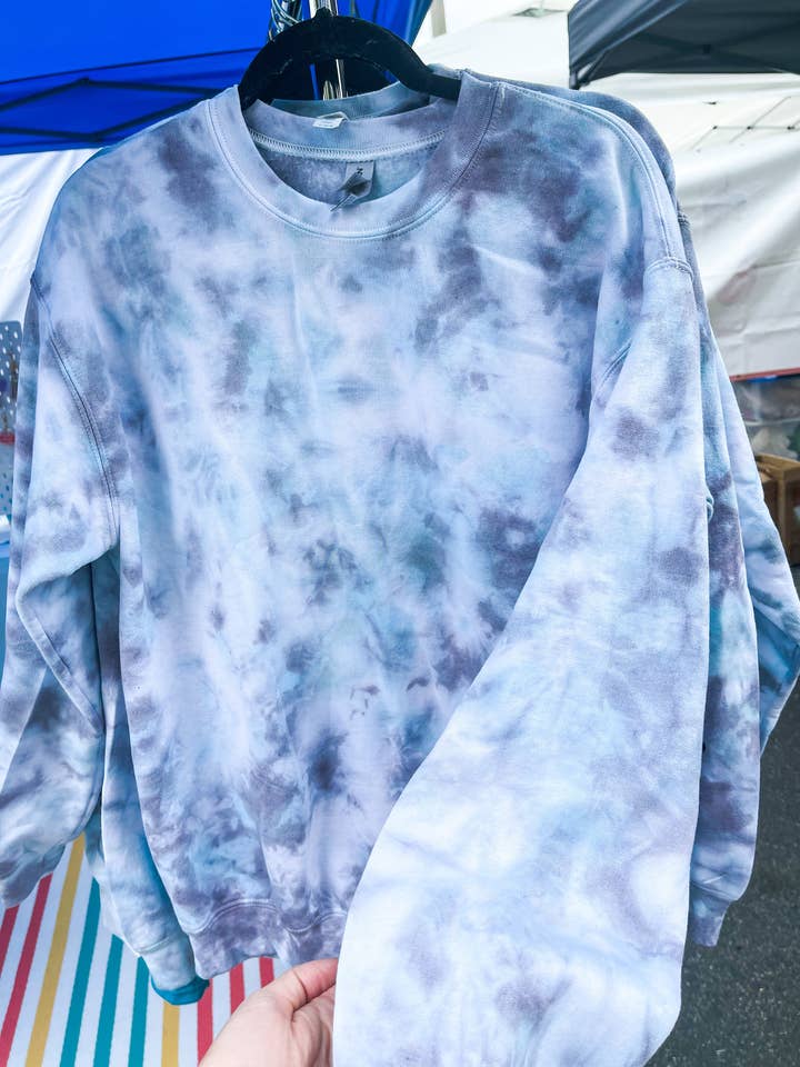 Ocean Blue & Grey Tie Dye Crewneck Sweatshirt for wholesale by The Bold Designer