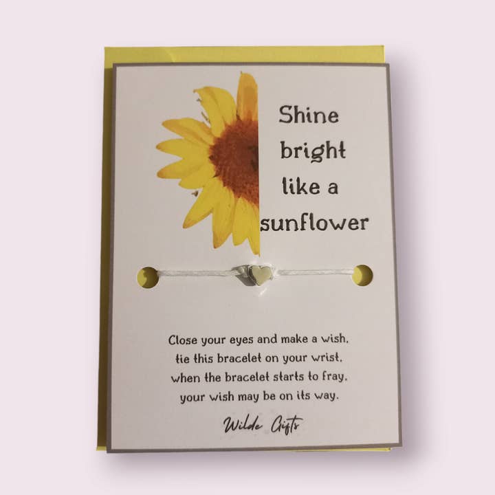 Sunflower quote wish bracelet with envelope for wholesale by Wilde Gifts UK