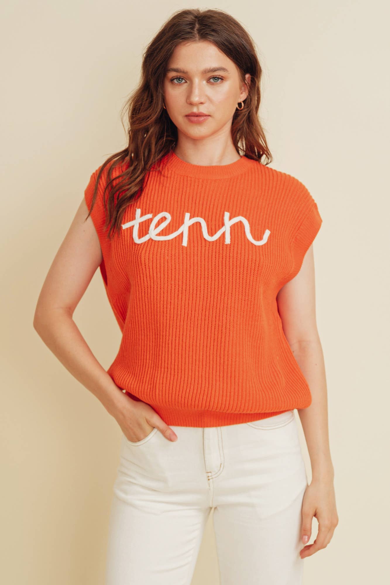 Cloud Ten - Wholesale Knit Sweater - Women's - CSW10210Y - 'TENN" EMBROIDERED SLEEVELESS SWEATER TOP4