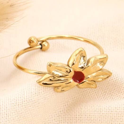 Feiner Ring mit Seerosenblüte aus goldenem Stahl und Emaille 0423530 für den Großhandel von Lilas de Seine