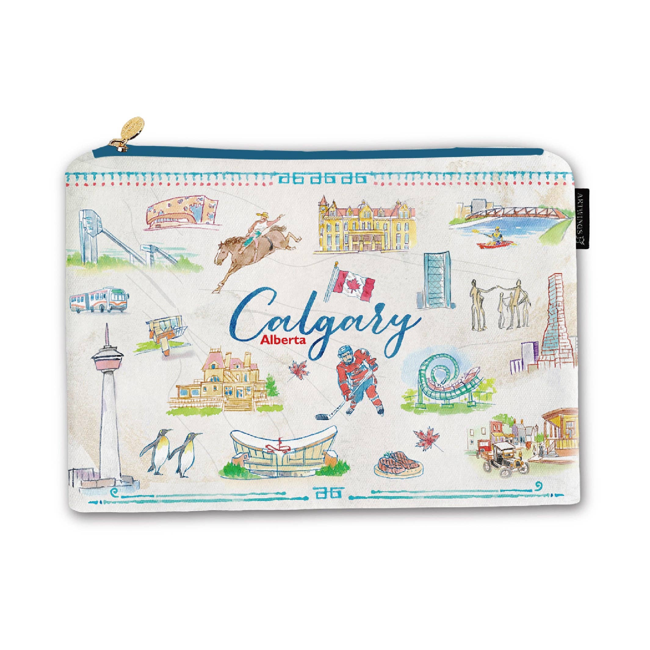 Northern Icons Canada - Wholesale Pouch - Women's - Calgary Alberta Medium Pouch Bag – Illustrated Canadian City Travel Organizer2