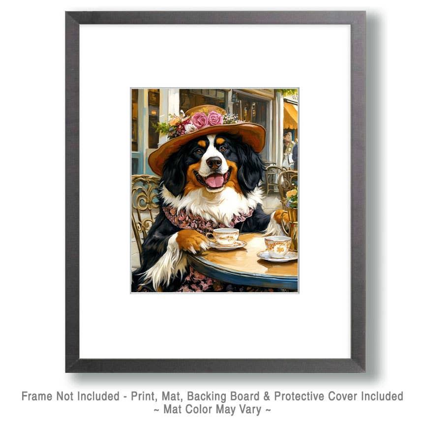 Mowbi - Wholesale Art Print - Bernese Mountain Dog Having Tea - Pet Dog Still Life Wall Art Prints – 8″x10″ Artwork for 11″x14″ Frame1