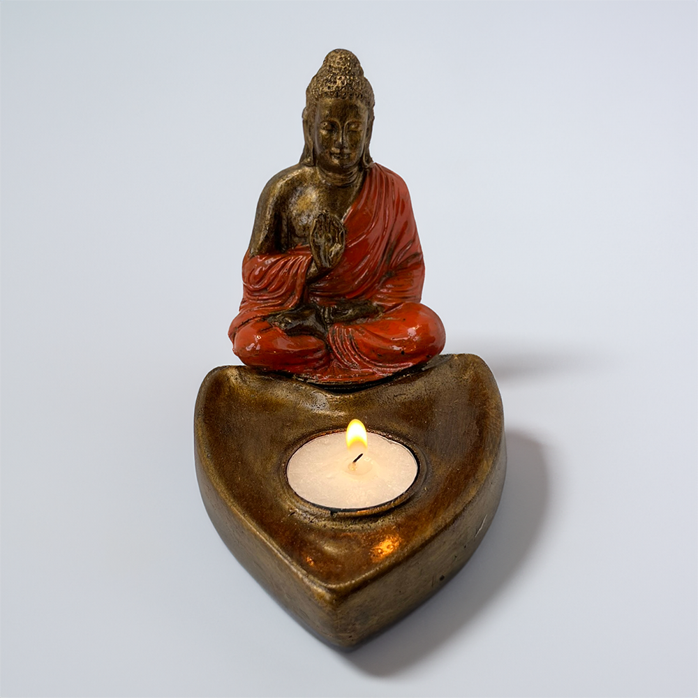VIE - Wholesale Candle Holder - Orange-Robed Buddha with Tea Light Holder, 12x9x15cm5
