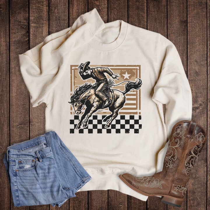 Western Bucking Horse Cowboy Sweatshirt for wholesale by Rebel Rose