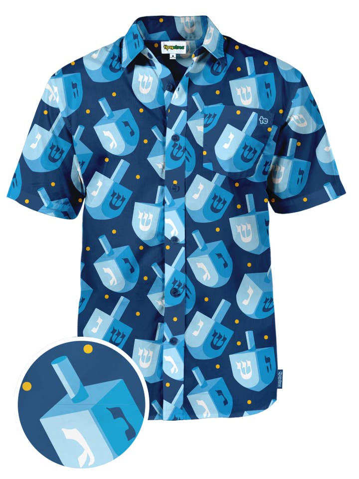 Dreidel Delight Hawaiian - Men's Hanukkah Button Down Shirt for wholesale by Tipsy Elves