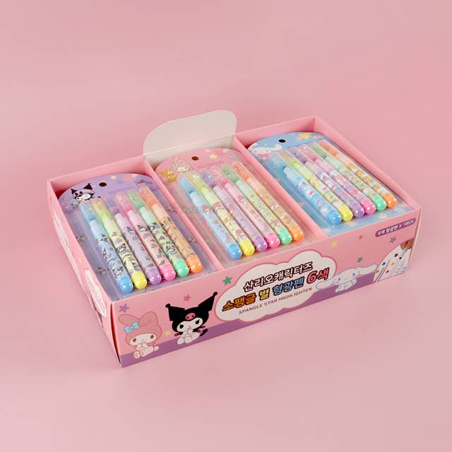 K_Wonderland - Wholesale Highlighter - Sanrio Star Shape Highlighter with Spangle Cap 6PCS set