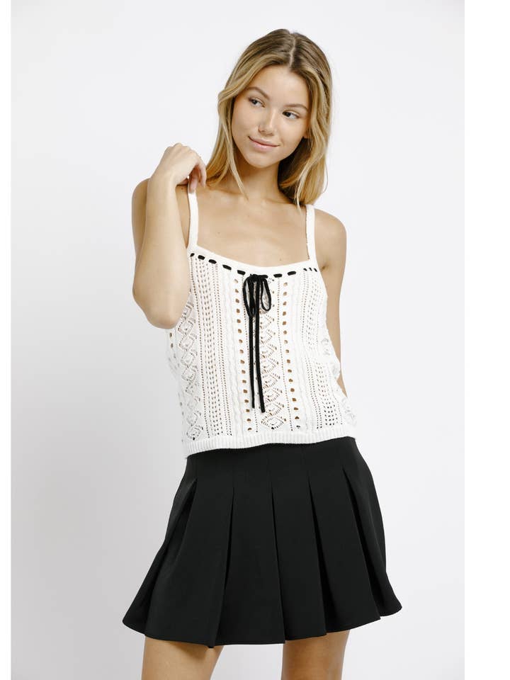 JT5156- MONOCHROMATIC KNIT RIBBON BOW CAMI for wholesale by STORIA