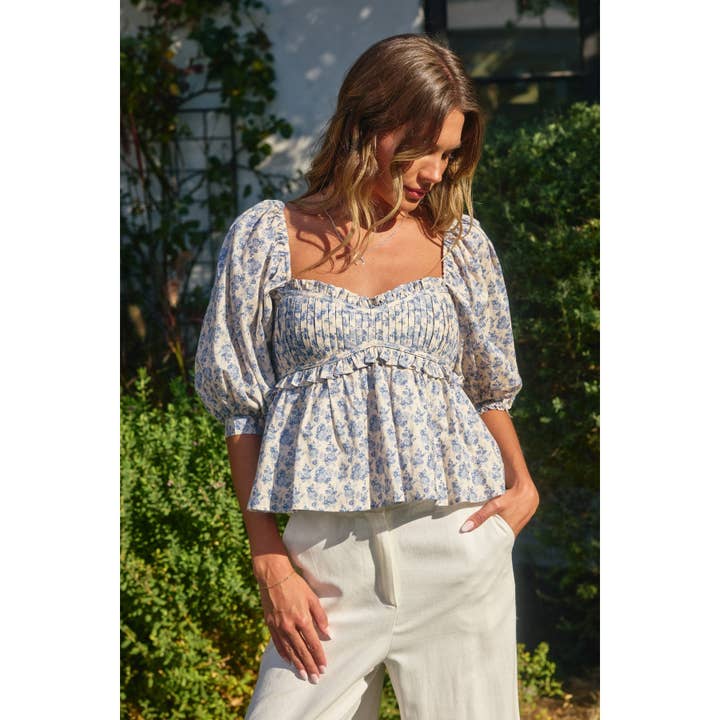 PARISIAN BLOOM South France Babydoll Puff Sleeve Top for wholesale on Faire