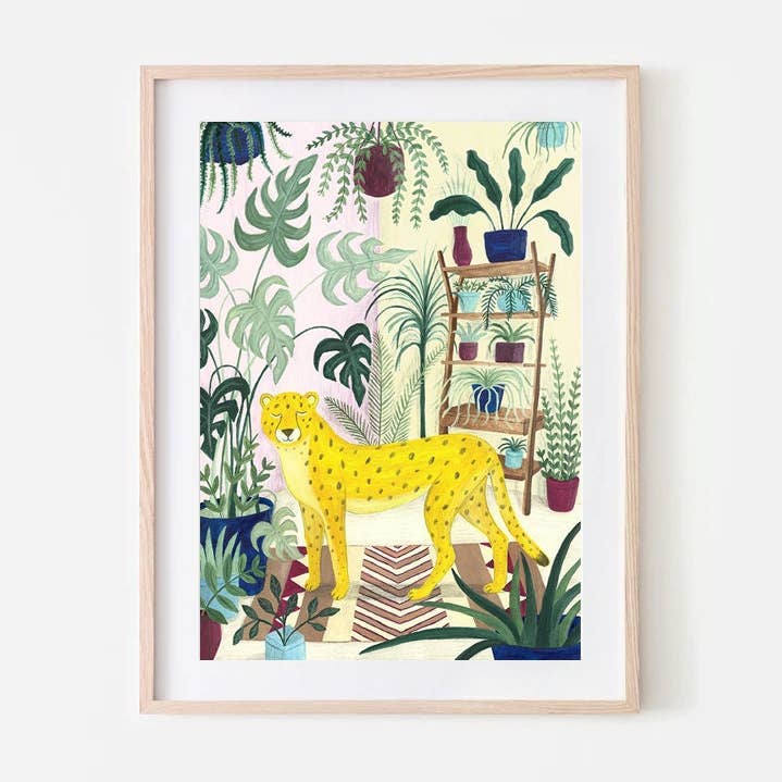 Cheetah Botanical Room Art Print for wholesale by Fawa Shah