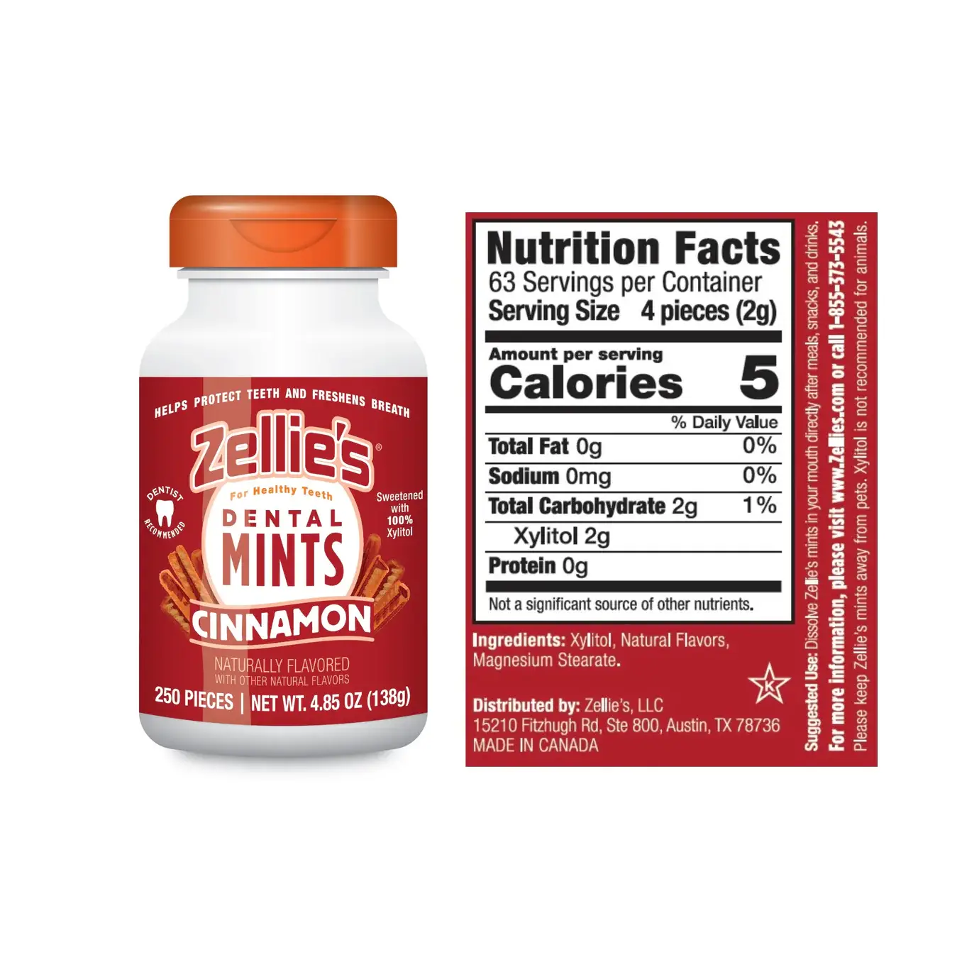Zellie's - Wholesale Mints - Zellie's Xylitol Dental Mints - Cinnamon 250ct Jar1
