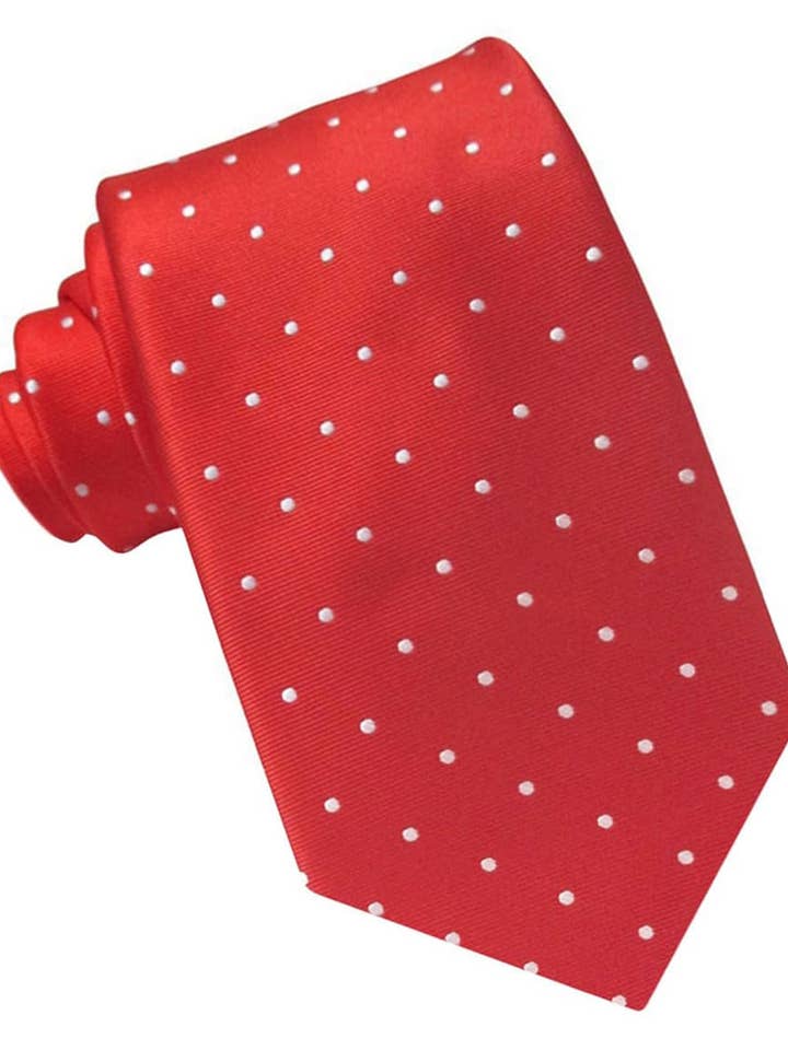 CORBATA SEDA ROJA TOPITOS BLANCOS para venta al por mayor de Josvil