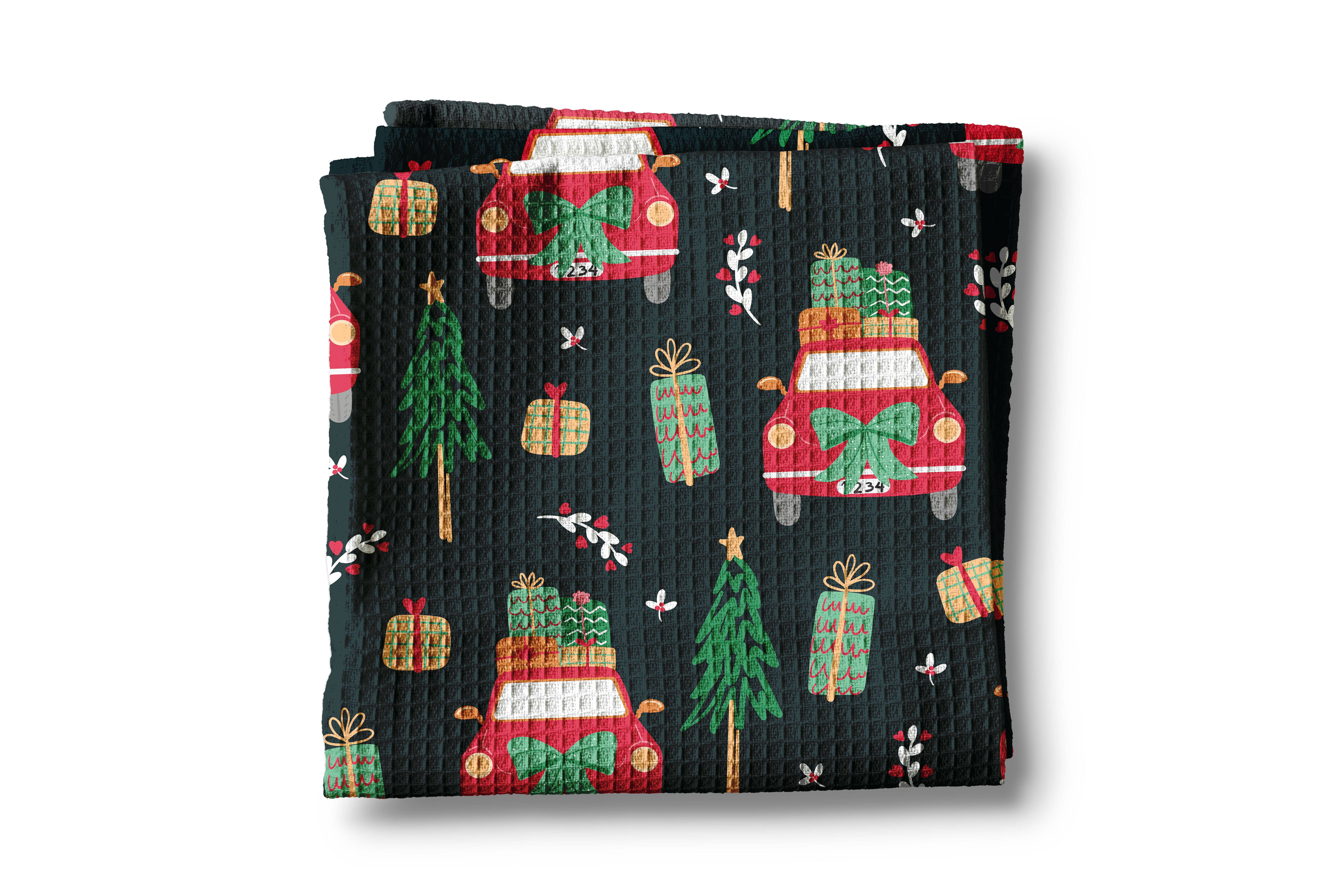 Canary Road - Wholesale Tea Towel - Christmas Navy Garland Kitchen Tea Towel Waffle Holiday0