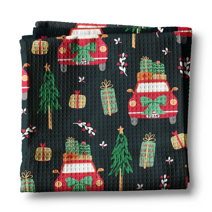 Canary Road - Wholesale Tea Towel - Christmas Navy Garland Kitchen Tea Towel Waffle Holiday0