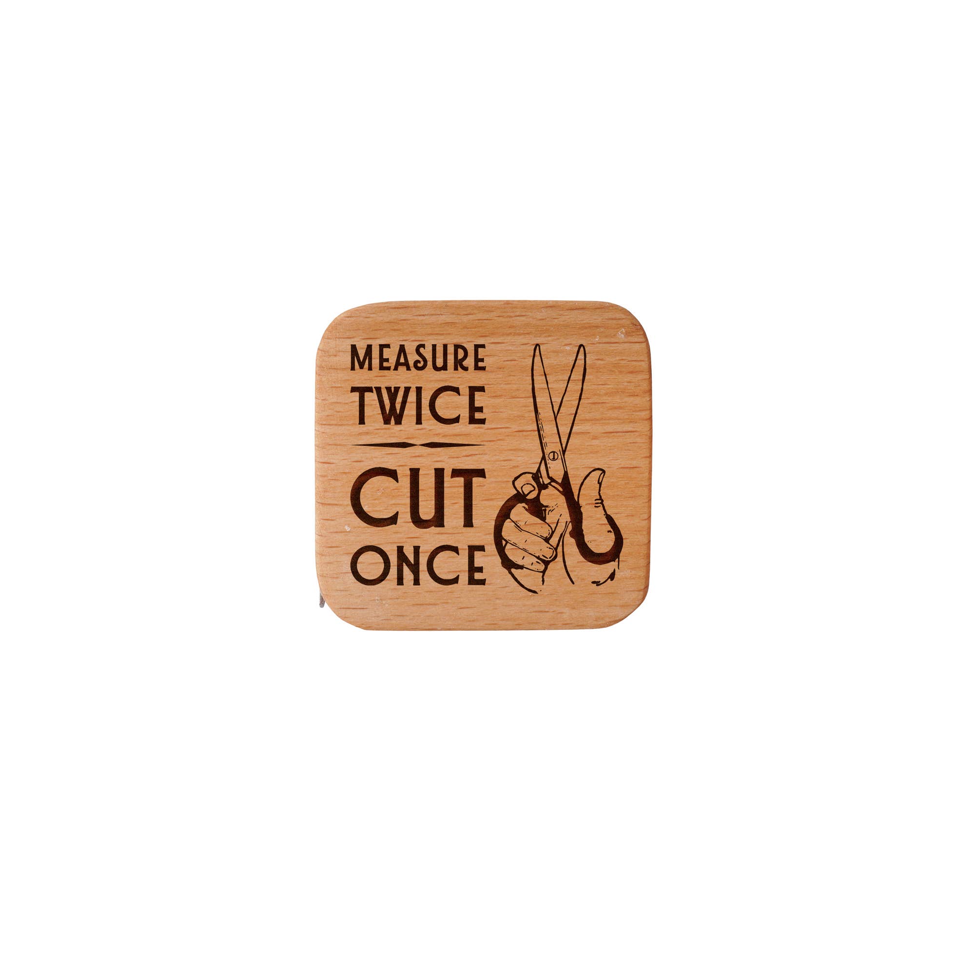 CGB Giftware - Venta al por mayor Cintas métricas - Cinta métrica cuadrada de madera de roble con grabado 'Mide dos veces, corta una vez'1