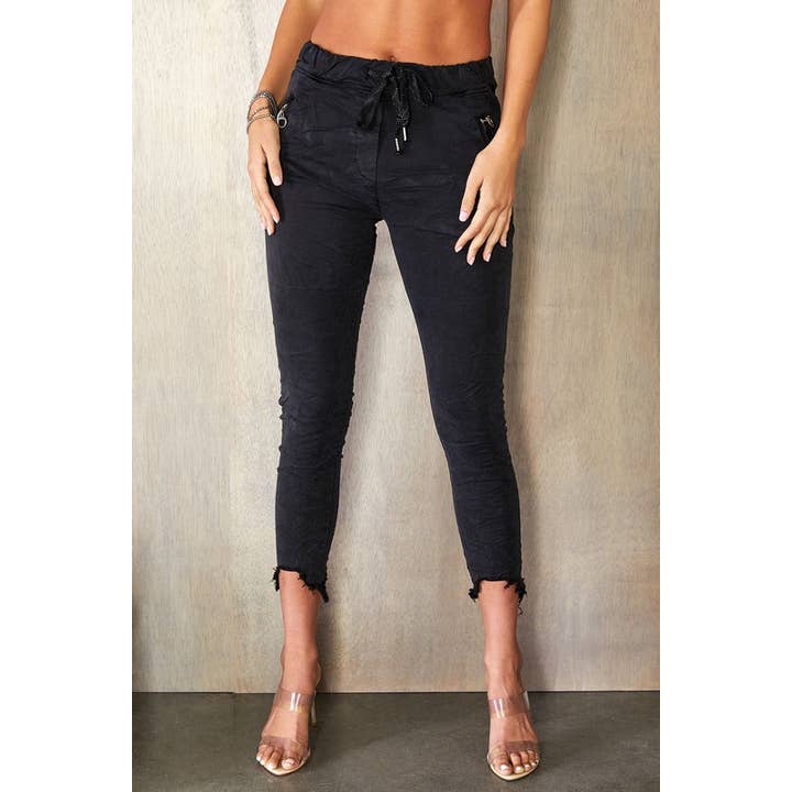 FRINGE HEM ZIPPER POCKET CRINKLE JOGGERS (60380) for wholesale by VENTI6