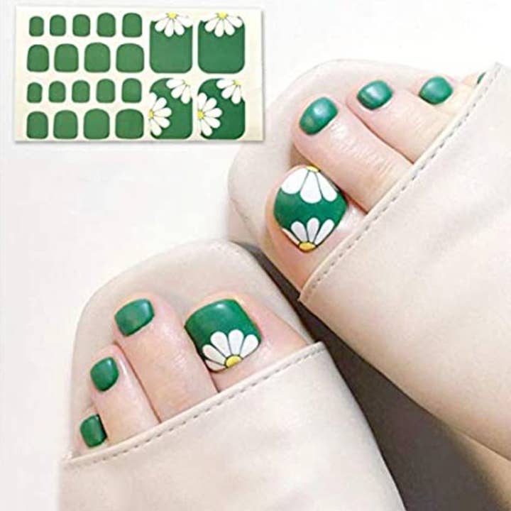 ClebleNails – wholesale Nail art/decal – Emerald Green Toe Nail Wraps / White Daisy Toe Nail Polish Strips / Flower Nail Stickers / St Patricks Day Women Nail Wraps Free Shipping2