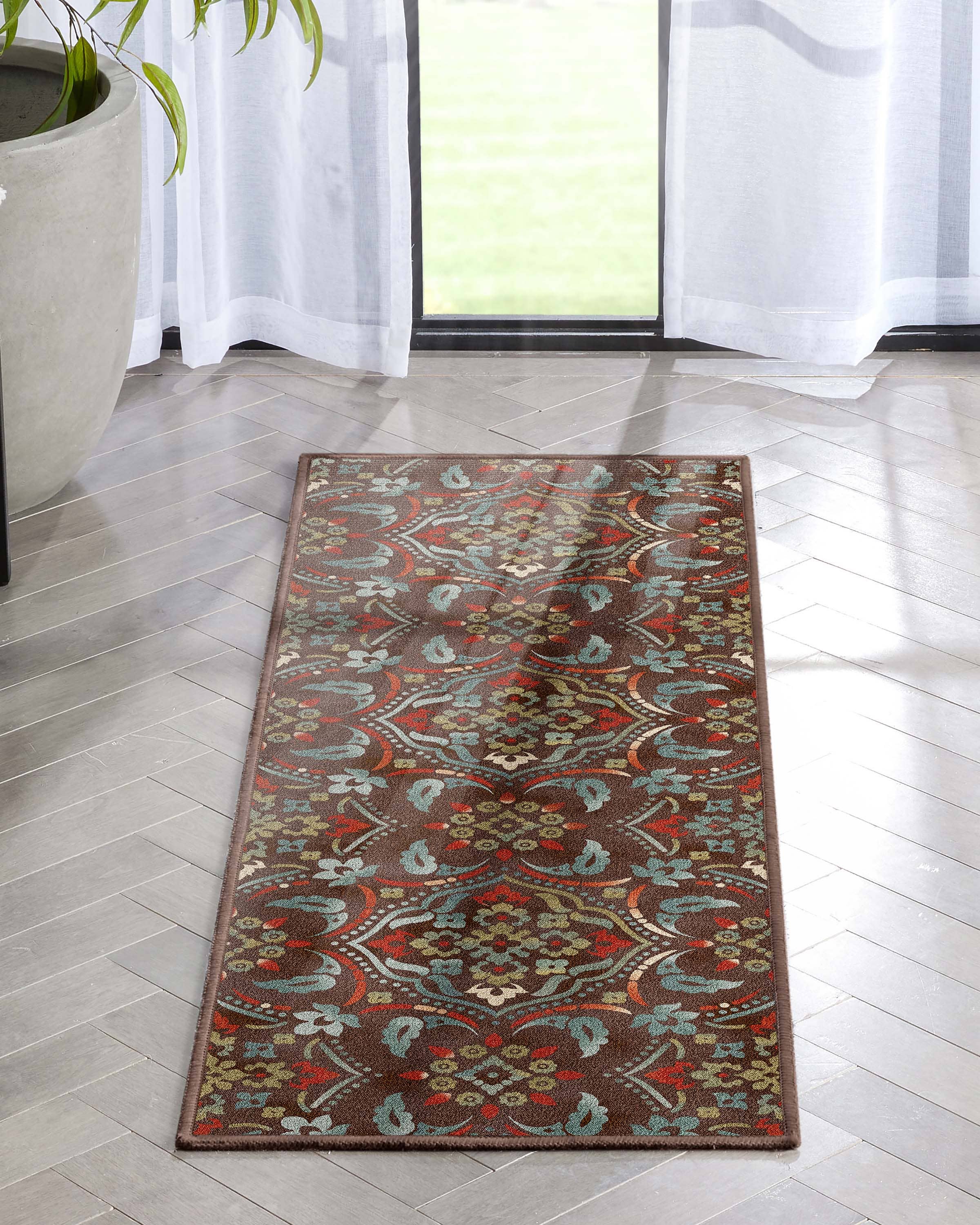 Well Woven - Wholesale Area Rug - Florence Brown/Grey Floral Flat-Weave Cotton Backing Rug8