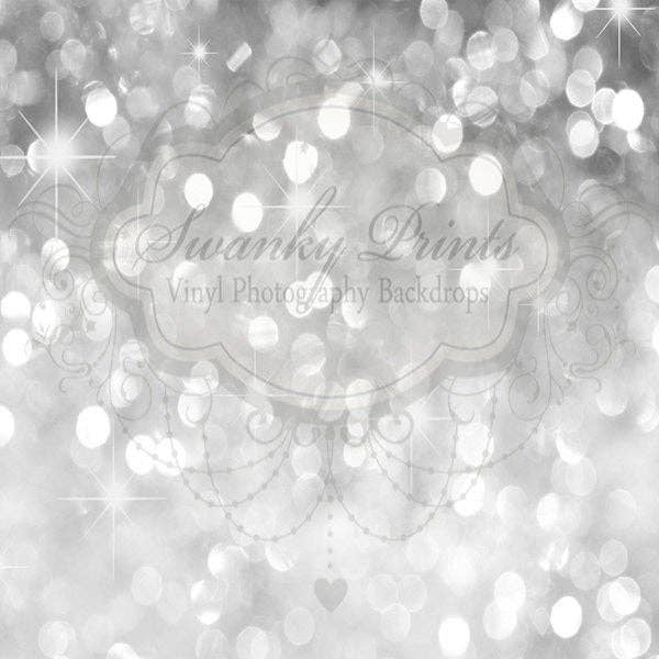 10ft x 10ft Silver Bokeh GLITTER HOLIDAY Vinyl Backdrop for wholesale by Swanky Prints